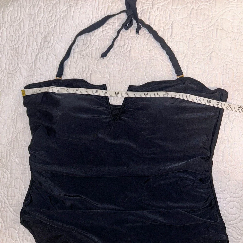 NWT Catherine Malandrino V Wire Shirred Black 1 Piece Bandeau Swimsuit Plus S 3X